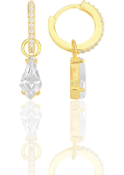 Gümüş Altın Yaldızlı Kristal Kesim Zirkon Taşlı Halka Küpe SGTL12255GOLD