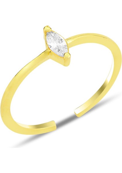 Gümüş Altın Yaldızlı Mekik Zirkon Taşlı Alttan Ayarlanabilir Yüzük SGTL12232GOLD