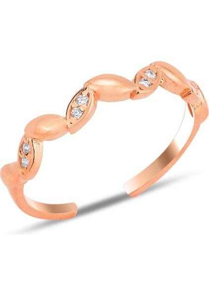 Gümüş Rose Zirkon Taşlı Alttan Ayarlanabilir Sarmaşık Yüzük SGTL12234ROSE