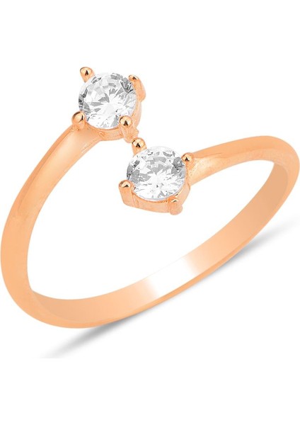 Gümüş Rose Zirkon Taşlı Üstten Ayarlanabilir Nova Yüzük SGTL12239ROSE