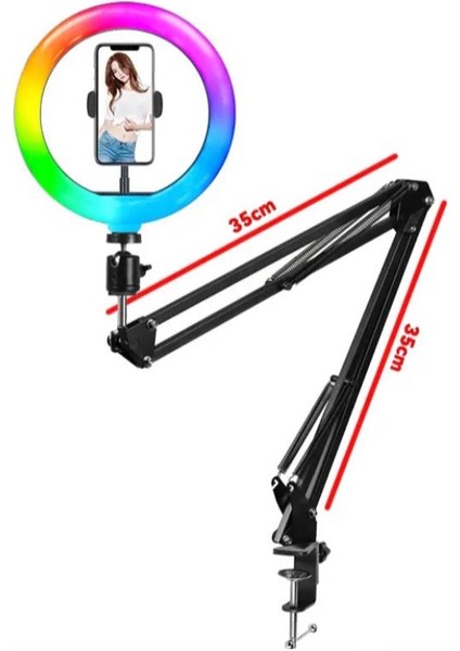 Smayling Esnek Masaüstü Sıkıştırmalı Tiktoker Ring Light Rgbli LED Selfie Yayın Işığı 10 Inç + Stand Lüx Canlı Yayın Çalışma Işığı Ürün Çekimi