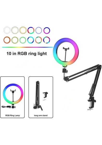 Smayling Esnek Masaüstü Sıkıştırmalı Tiktoker Ring Light Rgbli LED Selfie Yayın Işığı 10 Inç + Stand Lüx Canlı Yayın Çalışma Işığı Ürün Çekimi