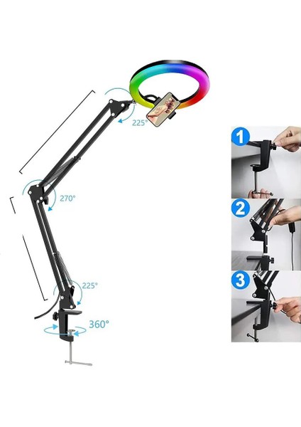 Smayling Esnek Masaüstü Sıkıştırmalı Tiktoker Ring Light Rgbli LED Selfie Yayın Işığı 10 Inç + Stand Lüx Canlı Yayın Çalışma Işığı Ürün Çekimi