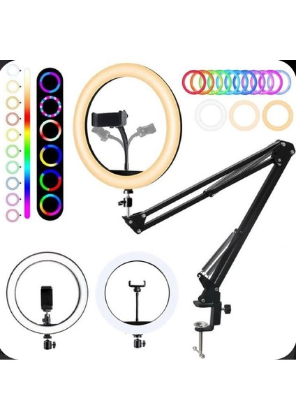 Smayling Esnek Masaüstü Sıkıştırmalı Tiktoker Ring Light Rgbli LED Selfie Yayın Işığı 10 Inç + Stand Lüx Canlı Yayın Çalışma Işığı Ürün Çekimi