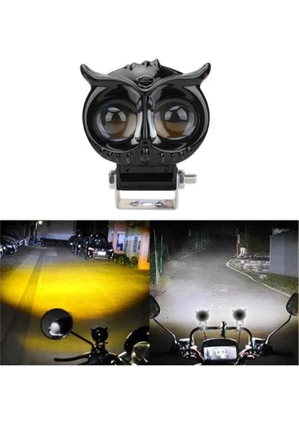 Baykuş Sis Farı Çift Renk Sarı-Beyaz Araç Motosiklet Off Road LED Lamba Delici Yayıcı Projektör 50W Metal Arazi Çalışma Lambası 1 Adet