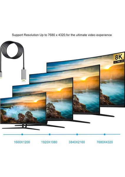 Typ C To Display Kablo 8k 60 Hz 3 Metre Görüntü ve Ses Aktarım Kablosu