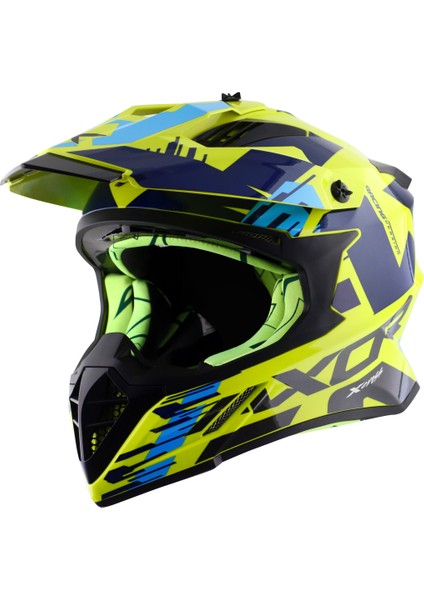 X-Cross X1 Kask Neon Yellow Blue Gloss - Pinlock Dahil
