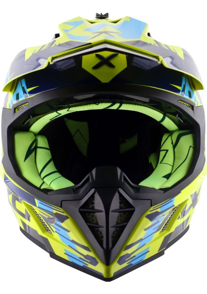 X-Cross X1 Kask Neon Yellow Blue Gloss - Pinlock Dahil