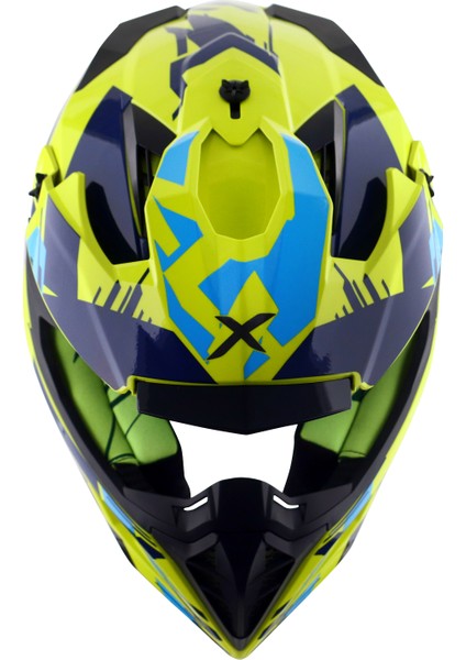 X-Cross X1 Kask Neon Yellow Blue Gloss - Pinlock Dahil