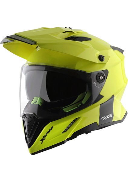 X-Cross Dual Vizör Kask Neon Yellow Green