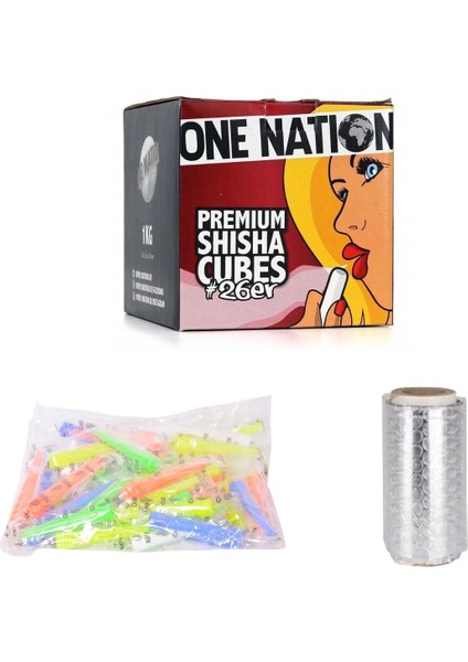 Nargile Kömürü One Nation #26ER + Sipsi + Rulo Nargile Folyosu Eko Set Malibravo
