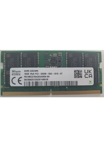 SK Hynix Sk-Hynix HMCG78AGBSA095N 16GB Ddr5 5600MT CL46 262 Pin Sodımm, 1.1V Notebook Ram Bellek