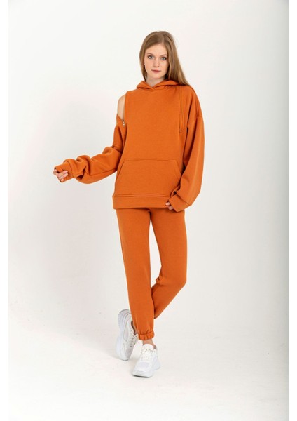 Cof Butik Omuz Detaylı Kadın Sweatshirt Tarçın