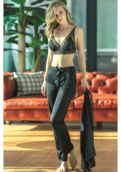 Siyah Dantel Detaylı Sütyenli Pijama Takımı 4798 fiyatları