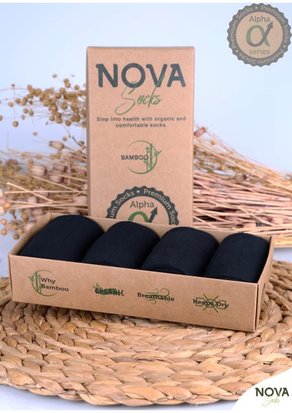 Nova Socks Bambu Erkek Soket Dikişsiz 4'lü Çorap Alpha Serisi