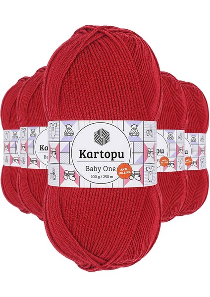 5 Adet Baby One Tüylenmeyen El Örgü Ipi Yünü Kırmızı K125