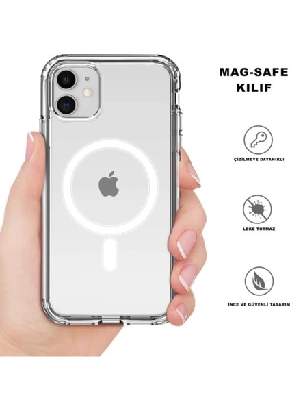 Iphone 12 Pro Max Kılıf Kamera Lens Korumalı Magsafe Destekli Şeffaf Darbe Emici Sert Kapak