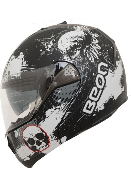 Beon B-700 Çene Açılır Motosiklet Kaskı Siyah Kuru Kafa - L