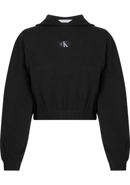 Kapüşon Yaka Düz Siyah Kadın T-Shirt J20J221441