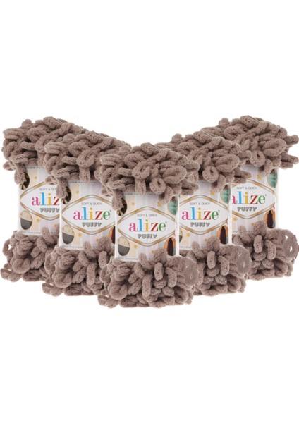 Puffy El Örgü Ipliği 5'li Paket - 530 Koyu Bej - 100 Gr. 9 Mt. Parmak Örgü Ipi 769476122580