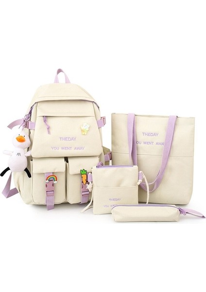 Letaotao Yeni Çocuk Çantası Dört Parçalı Büyük Kapasiteli Basit Moda Sırt Çantası Kız Öğrenci Okul Çantası Omuz Çantası Kadın (Yurt Dışından)