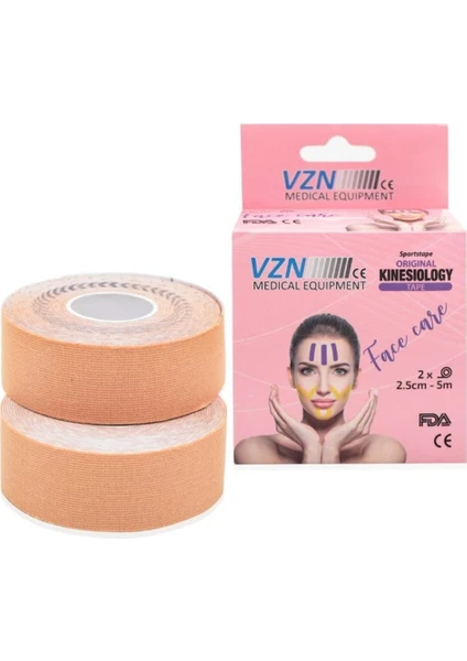 VZN Tape Ten Rengi Yüz Yoga Bandı 2 Adet 2,5cmx5mt Sporcu Kinezyo Bandı