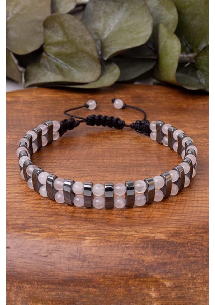 Pembe Kuvars Taşı ve Hematit Taşı Bileklik