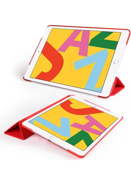 Apple iPad 10.2 (8.nesil) Tablet Kılıf Smart Cover Katlanabilir Standlı Tablet Akıllı Kapak Kırmızı