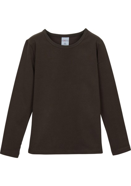 Kahverengi Basic Mevsimlik Likralı Uzun Kollu Kız Çocuk Tişört