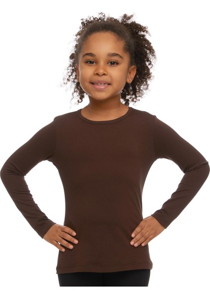 Kahverengi Basic Mevsimlik Likralı Uzun Kollu Kız Çocuk Tişört fiyatları