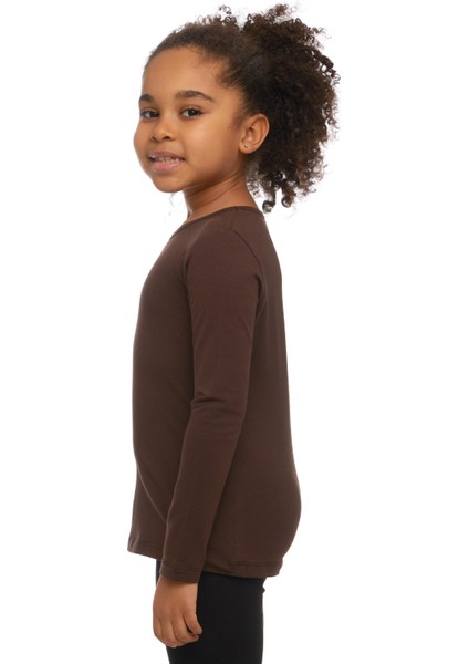 Kahverengi Basic Mevsimlik Likralı Uzun Kollu Kız Çocuk Tişört modelleri