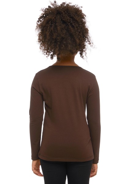 Kahverengi Basic Mevsimlik Likralı Uzun Kollu Kız Çocuk Tişört fırsatları