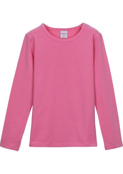 Şeker pembe Basic Mevsimlik Likralı Uzun Kollu Kız Çocuk Tişört