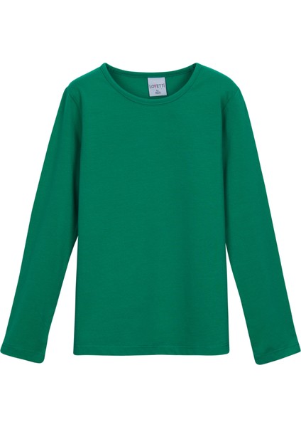 Yeşil Basic Mevsimlik Likralı Uzun Kollu Kız Çocuk Tişört