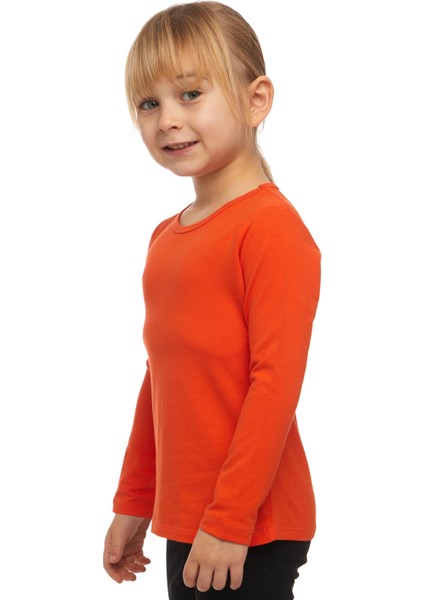 Turuncu Basic Mevsimlik Likralı Uzun Kollu Kız Çocuk Tişört modelleri