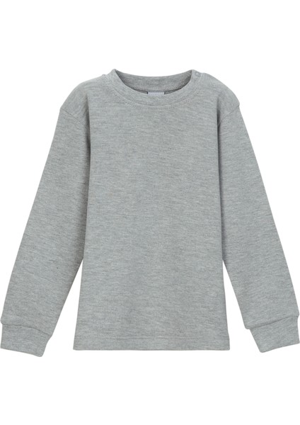 Açık Gri Basic Kız Bebek Çıtçıtlı Yaka Kışlık Uzun Kollu Tişört