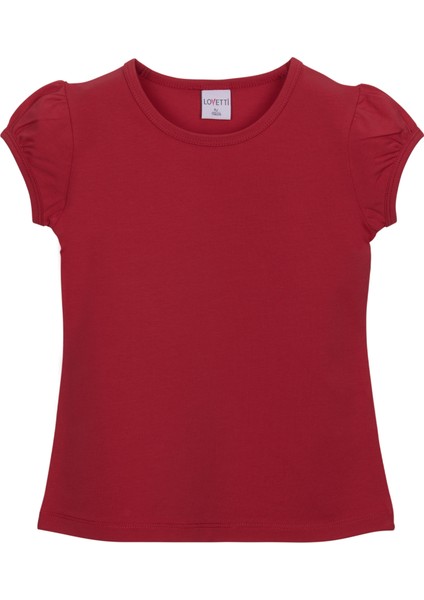 Kırmızı Basic Kız Çocuk Sıfır Yaka Karpuz Kol Tişört