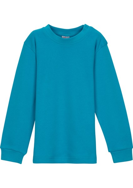 Koyu Turkuaz Basic Kız Bebek Çıtçıtlı Yaka Kışlık Uzun Kollu Tişört
