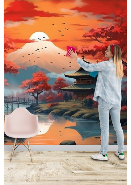 Büyüleyici Doğa Japon Göl Manzaralı Ev Poster Duvar Kağıtları Tek Parça Kaplama