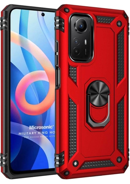 Xiaomi Note 12S Kılıf Military Ring Holder Kırmızı
