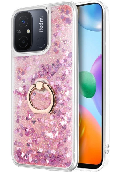 Xiaomi Redmi 12C Kılıf Glitter Liquid Holder Pembe