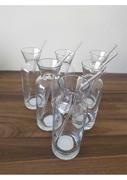 Village Cam Pipetli Meşrubat Bardağı Limonata Süt Şişesi Sunum Karaf 6 Adet 43804-CA