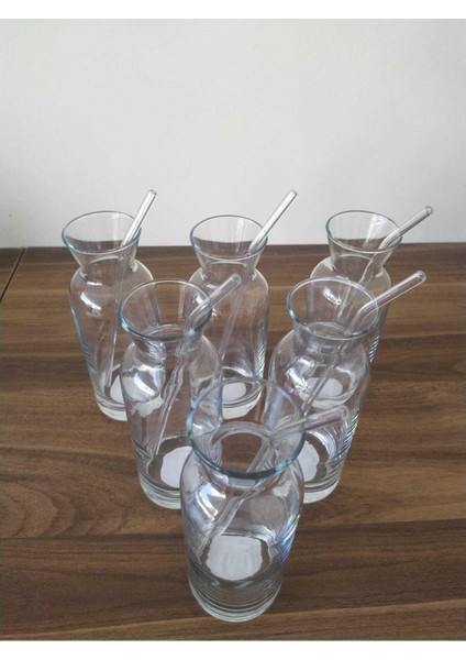 Village Cam Pipetli Meşrubat Bardağı Limonata Süt Şişesi Sunum Karaf 6 Adet 43804-CA