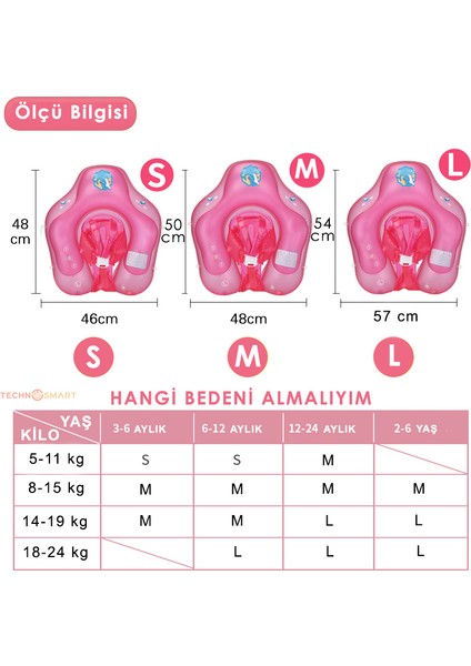 Çocuklar Için Yüzme Simidi Bebekler Için Uygun Bel Omuz Korumalı Güvenli Pembe S Beden