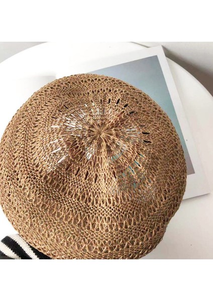 Yaz Tığ Hasır Bere Kadın Stereo Kesimli Vintage Tatil Hasır Şapka (Yurt Dışından)