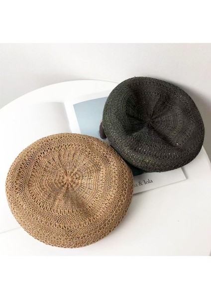 Yaz Tığ Hasır Bere Kadın Stereo Kesimli Vintage Tatil Hasır Şapka (Yurt Dışından)