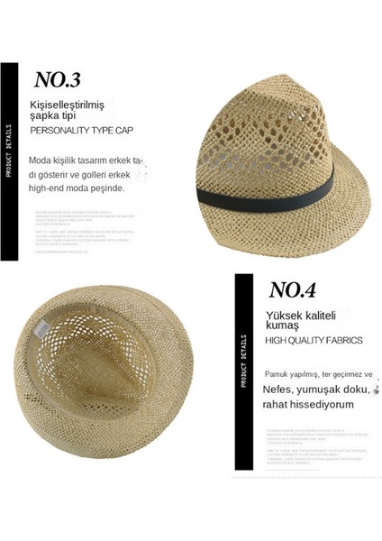 Yaz El Örgüsü Moda Kemer Tokalı Içi Boş Hasır Kağıt Şapka Gündelik Kıvrılmış Caz Şapka Güneşten Korunma Serin Şapka (Yurt Dışından)