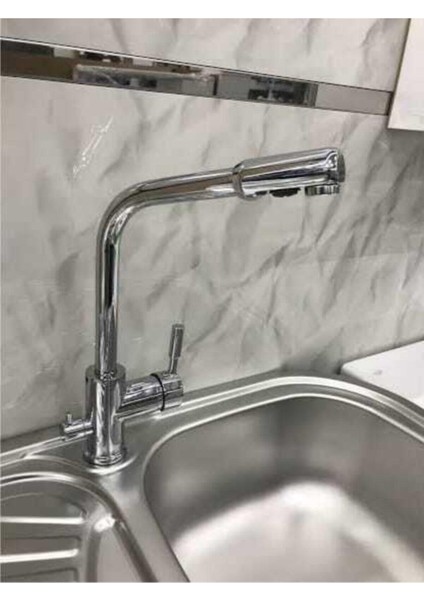 Arıtmalı Mutfak Eviye Bataryası (Dual Flow) 3 Yollu Sıcak Soğuk Arıtma Musluğu Baston Model