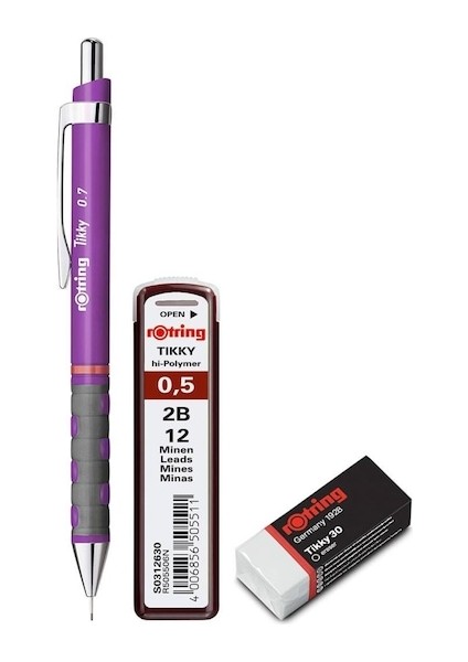 Tikky Okul Seti 0.5 mm Mor Versatil Kalem + Silgi + Uç