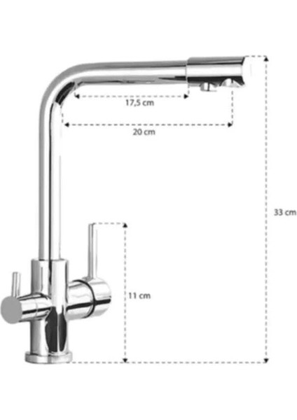 5 Yıl Garantili Arıtmalı Krom Lüx Mutfak Evye Bataryası 3 Yollu Çift Su Girişli Su Tasarruflu